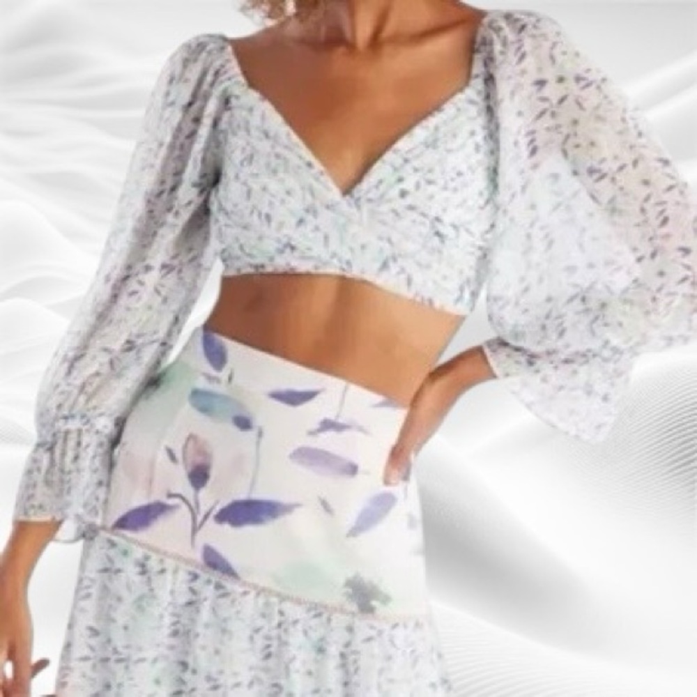 Allison New York Ruby Crop Top Floral‎ Smocked long sleeve Medium